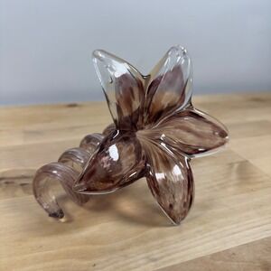 Hand Blown Art Glass Lily Flower Figurine Purple Gold Aventurine Swirl 5.5"